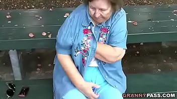 granny flashing in forest