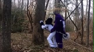 fursuit huskies in woods