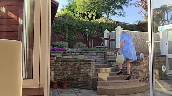 brunette blue dress outdoor