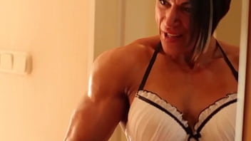 flexing buff woman