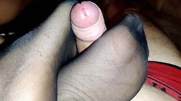 homemade pantyhose footjob