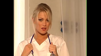 blond nurse stripping