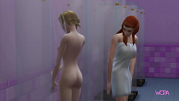 lesbians strapon bathroom
