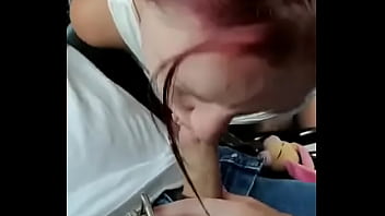 cheating redhead car blowjob